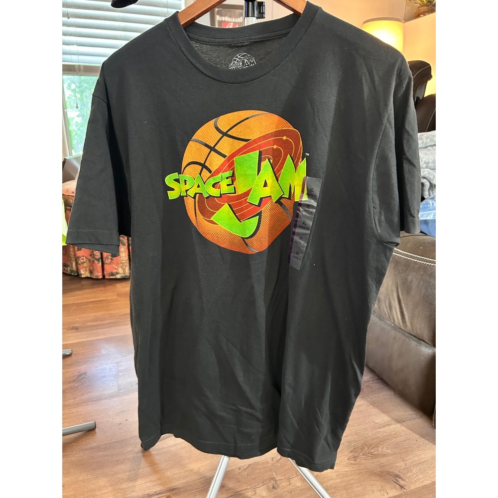 Space Jam Mens Graphic T-Shirt Black XL Looney Tunes Movie Logo New
